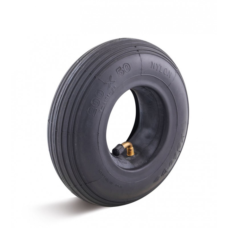 Set de pneus gonflables Ø 200x50 noir, 2 Ply profil à rainure, valve 90°-30°