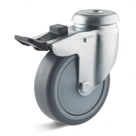 Apparate-Bremsrolle mit Thermoplastrad  50 grau Kunststofffelge Kugellager Rückenloch 10.5 mm