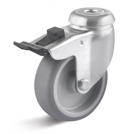 Apparate-Bremsrolle mit Thermoplastrad  50 grau Kunststofffelge Gleitlager Rückenloch 10.5 mm