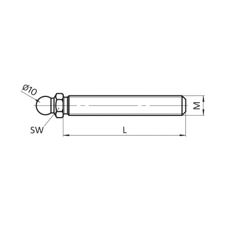 Gewindestange für Gelenkstellfuss M05 x 60 mmStahl verzinkt Kugel 10 mm